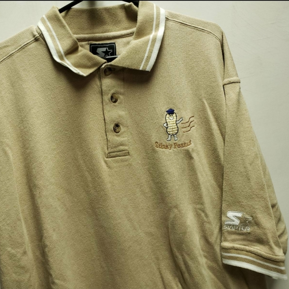 STARTER Polo Shirt "Stinky Peanut" mens XL tan beige athletic streetwear sport